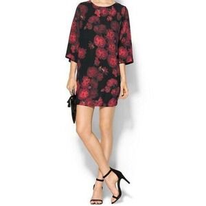 Zimmermann Racer Azalea Shift‎ Dress Floral Print 3/4 Sleeve Black Red Size 2